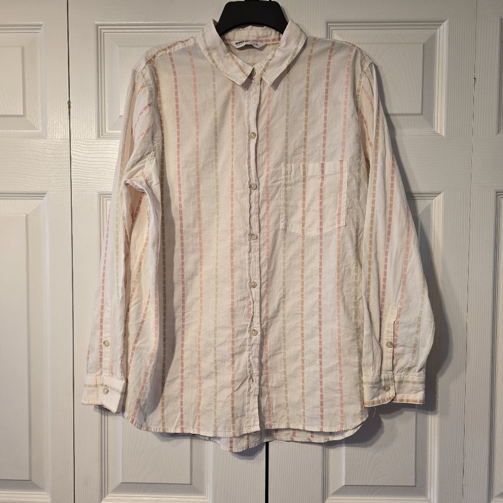 Sonoma Women's Striped Cotton Button Front Spread Collar Long Sleeve Shirt XL